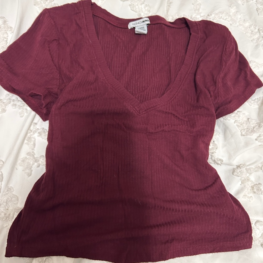 Women's Burgundy V-Neck Top
